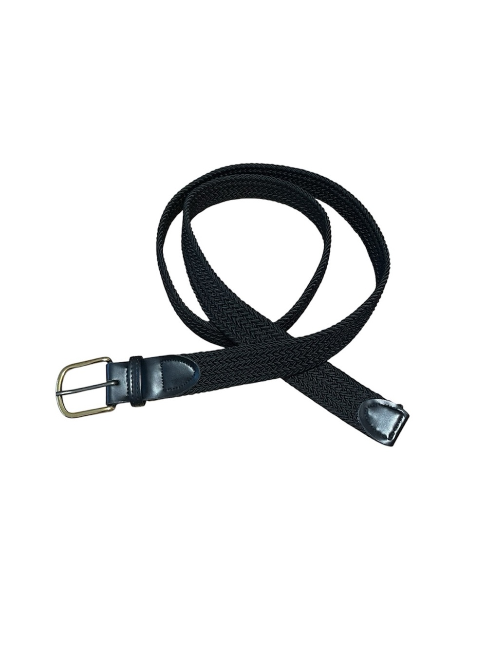 Leather Elastic Braided Woven Stretch Belt Two Tone Buckle Black Size XL 42-44